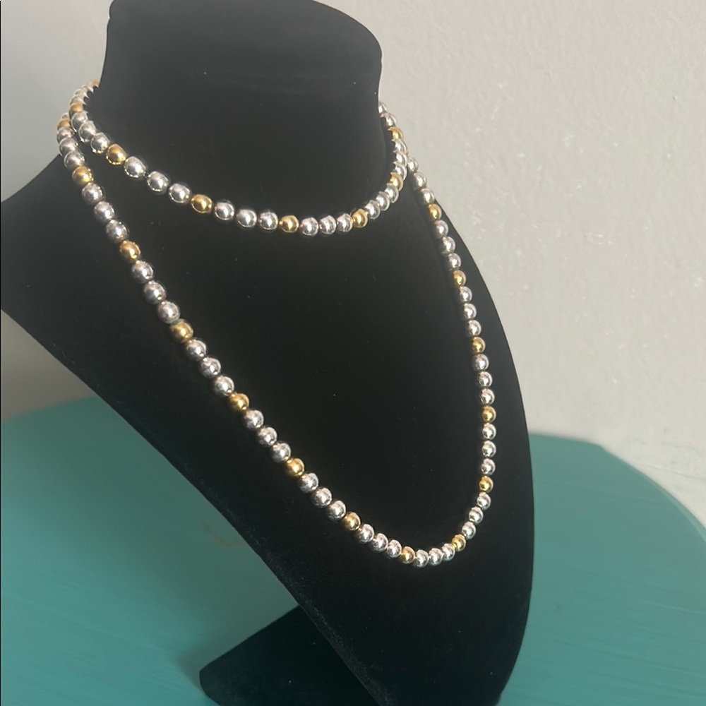 Napier Gold and Silver Tone Bead 30” Long Strand Necklace Timeless Elegance - Picture 2 of 9